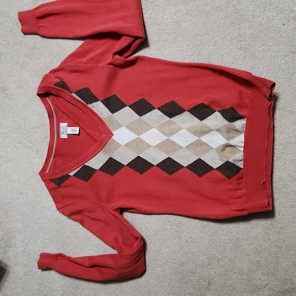Vintage Argyle Front Sweater- Orange/Brown/Cream Small